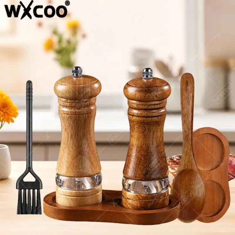 

WXCOO 6-дюймовая деревянная мельница для перца, кухонные инструменты, регулируемая ручная мельница для перца, керамический шлифовальный стержень, кухонная утварь, мельница для морской соли