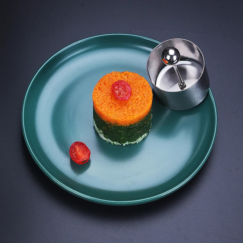 Moule rond en boule de riz en acier inoxydable, avec poussoir, anneau de Mousse pour gâteau, outils, démoulage facile, fabrication de Sushi, presse alimentaire, 3 pièces