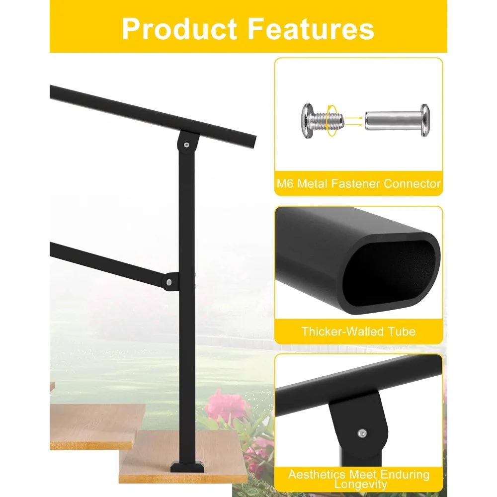 مجموعة درابزين الدرج الخارجية القابلة للتعديل لـ 1-3 خطوات، درابزين من الحديد المطاوع 40 × 36، حل درابزين اليد الخارجية للشرفة #3