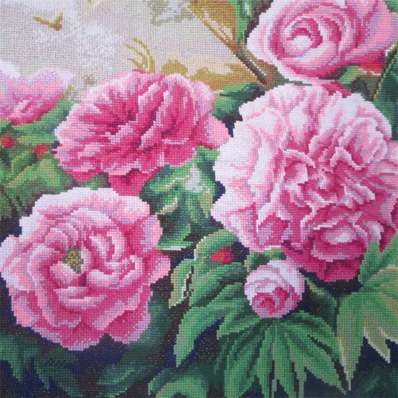 Handmade cross stitch finished product with blooming flowers, rich and noble peony flowers, new product, living room, bedroom,