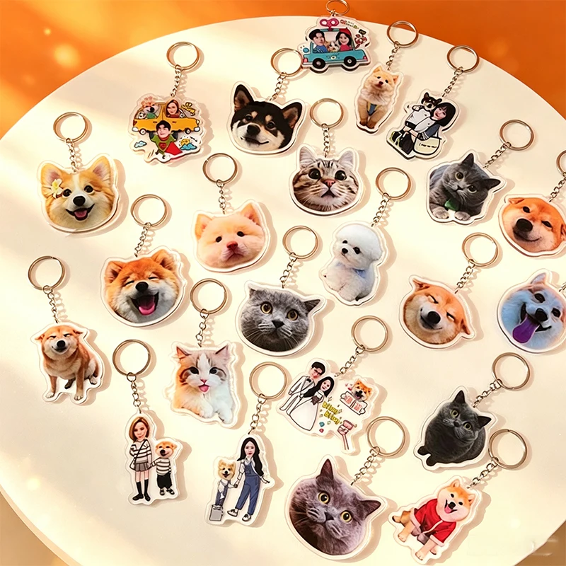 Cute Your Pet Photo Customized Acrylic Keychain Character Dog Cat Animals Picture Hologram Print Personalized Keyring Bag Charm view 4