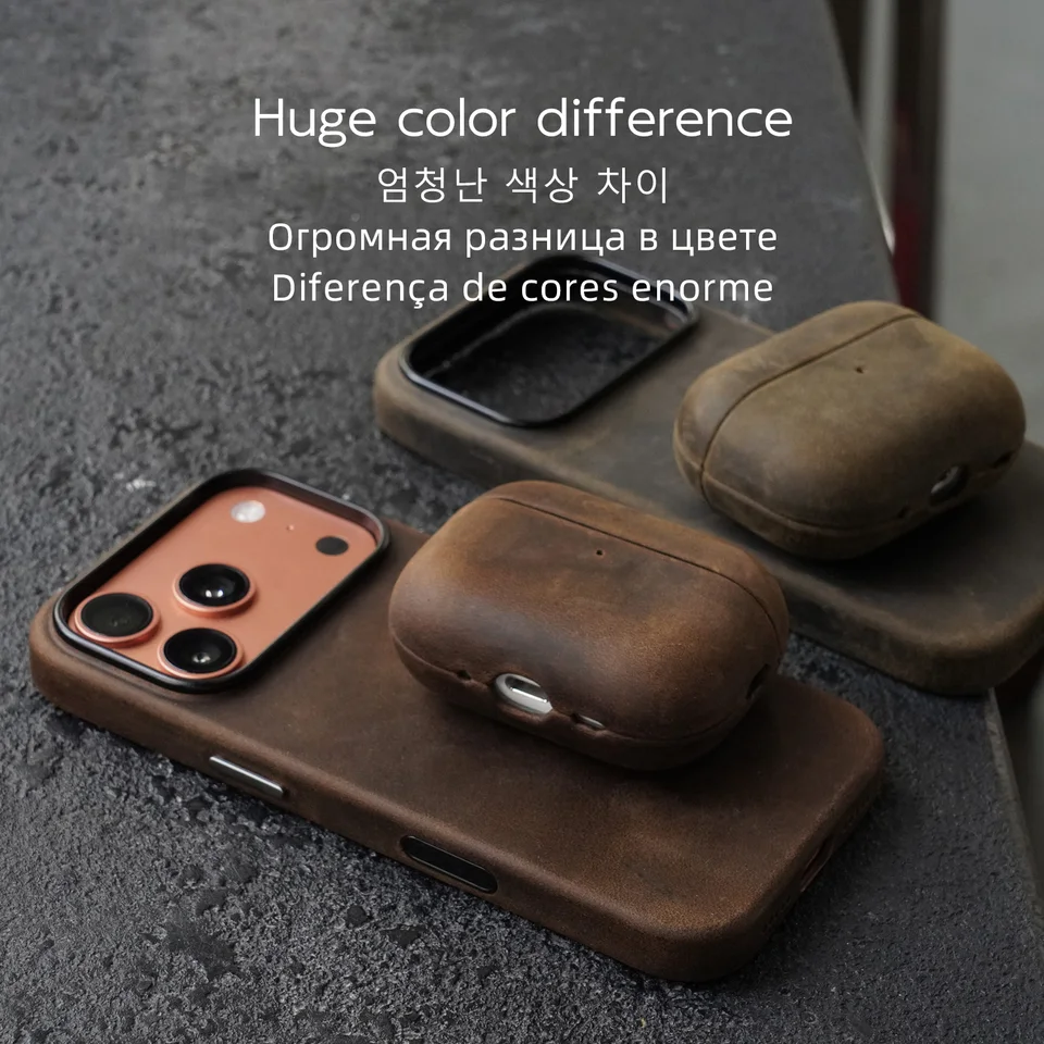 YMW Scratc Crazy Horse Genuine Leather Case for iPhone 17 16 15