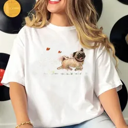 Pug t shirt women Japanese elegant pattern t-shirts girl designer clothing