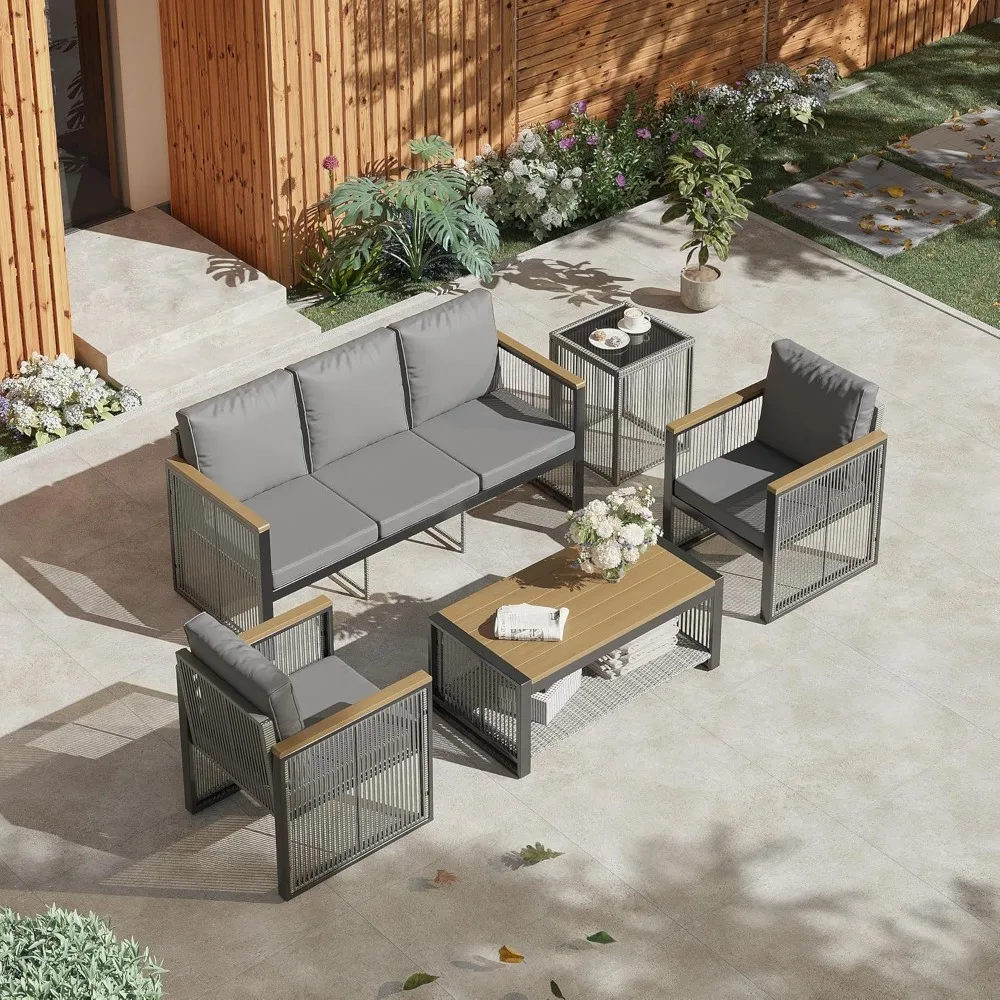 

Metal Outdoor Patio Furniture Set, 5-Piece Outdoor Sectional Patio Conversation Set with 3-Seat Sofa,Coffee Table,Upgard Cusion