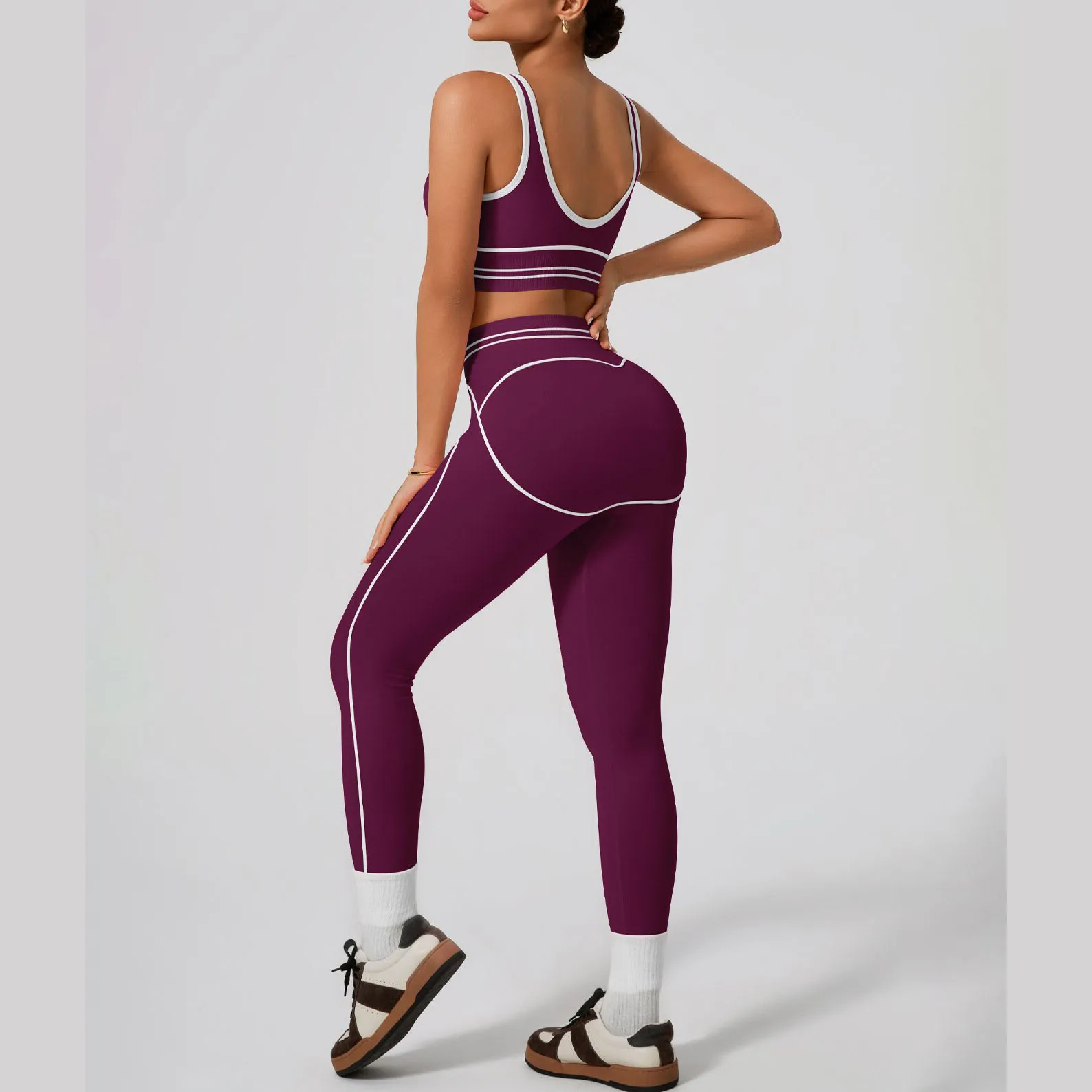 

New Women Gym Sets Backless Vest Bras Leggings 2 Pecs Tracksuits Sports Suits Elastic Athletic Yoga Workout Fashion Sportswear
