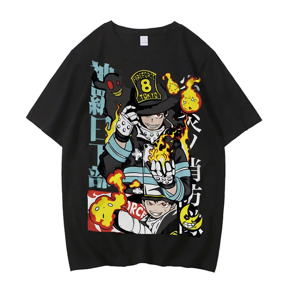 Fire Force T-shirt Cotton Male Kawaii Korean Clothes Retro Breathable Classic Shirt Colorful Retro Anime Streetwear Women Trendy