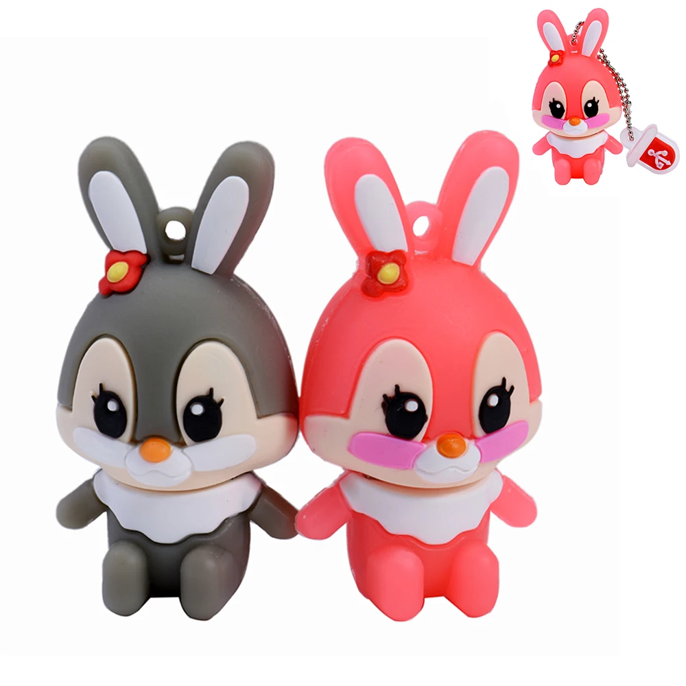 

Cartoon Rabbit USB 2.0 Flash Drive 128GB 64GB Key Chain Pen Drive 32GB 16GB Creative Gift Memory Stick For Computer USB Stick