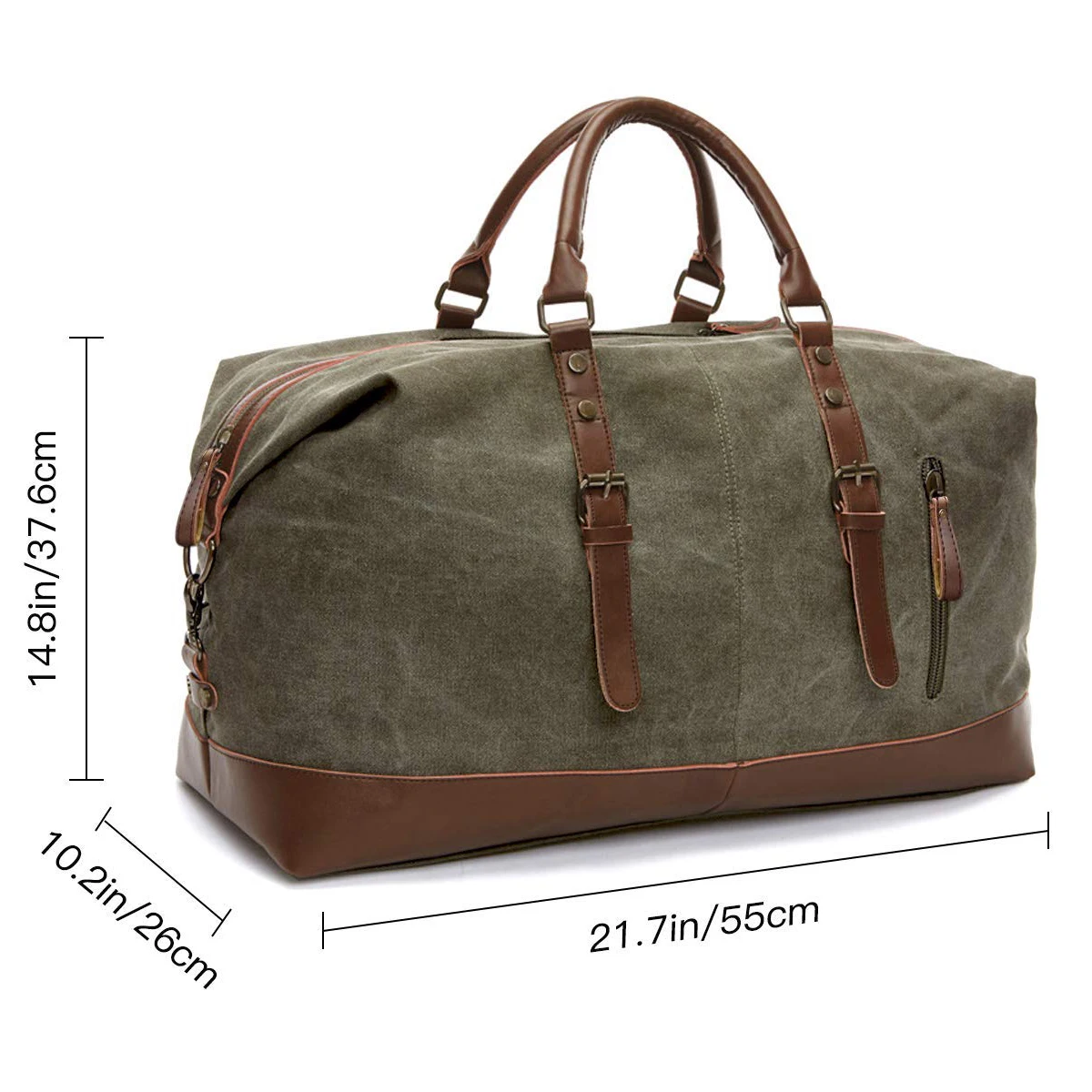 EverVanz Oversized Holdall Travel Duffel Canvas Leather Trim Tote Shoulder Unisex Handbag Cabin Weekend Bag