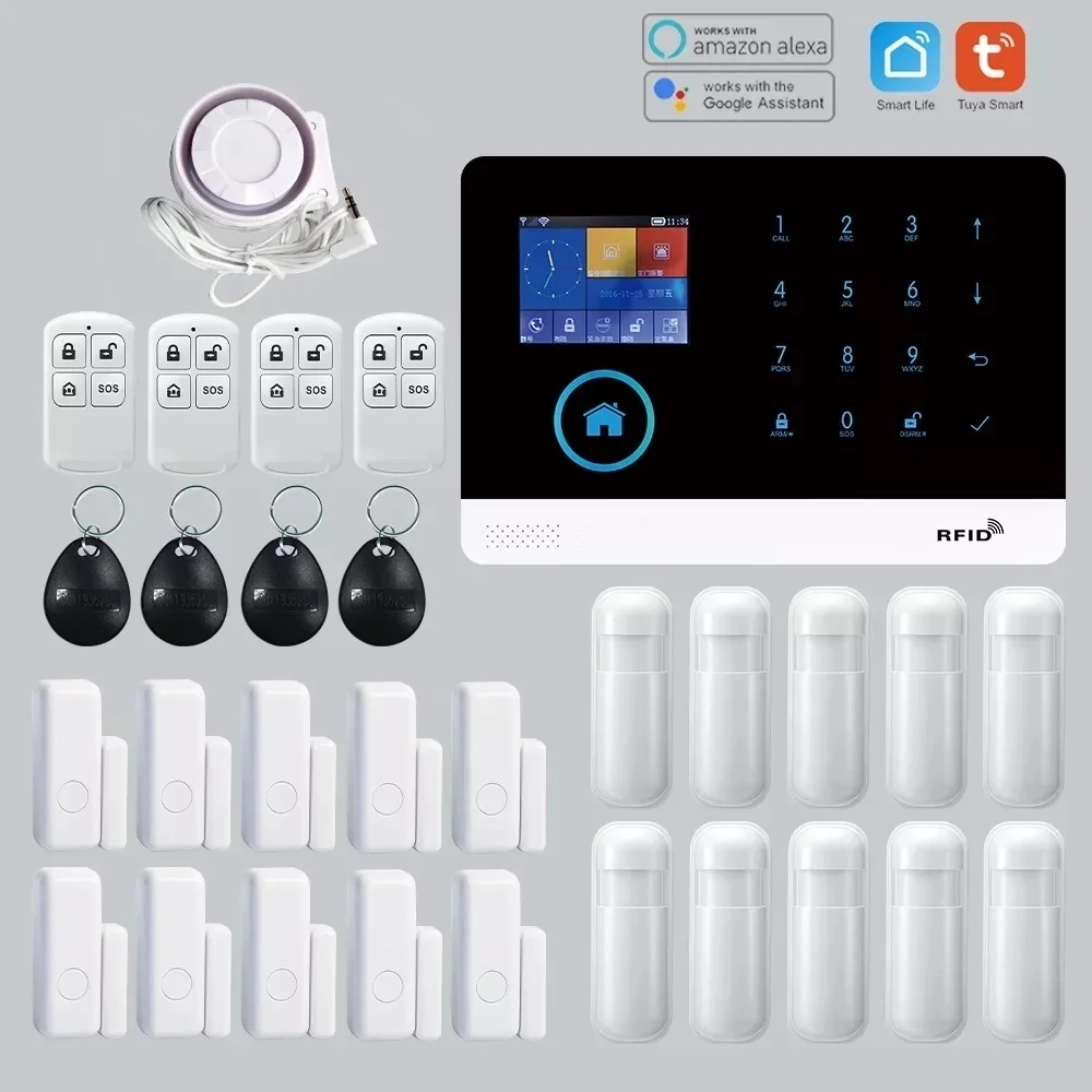 Panel Alarm Remote Control aplikasi baru Switchable 9 bahasa nirkabel keamanan rumah WIFI GSM GPRS sistem Alarm kartu RFID lengan melubangi