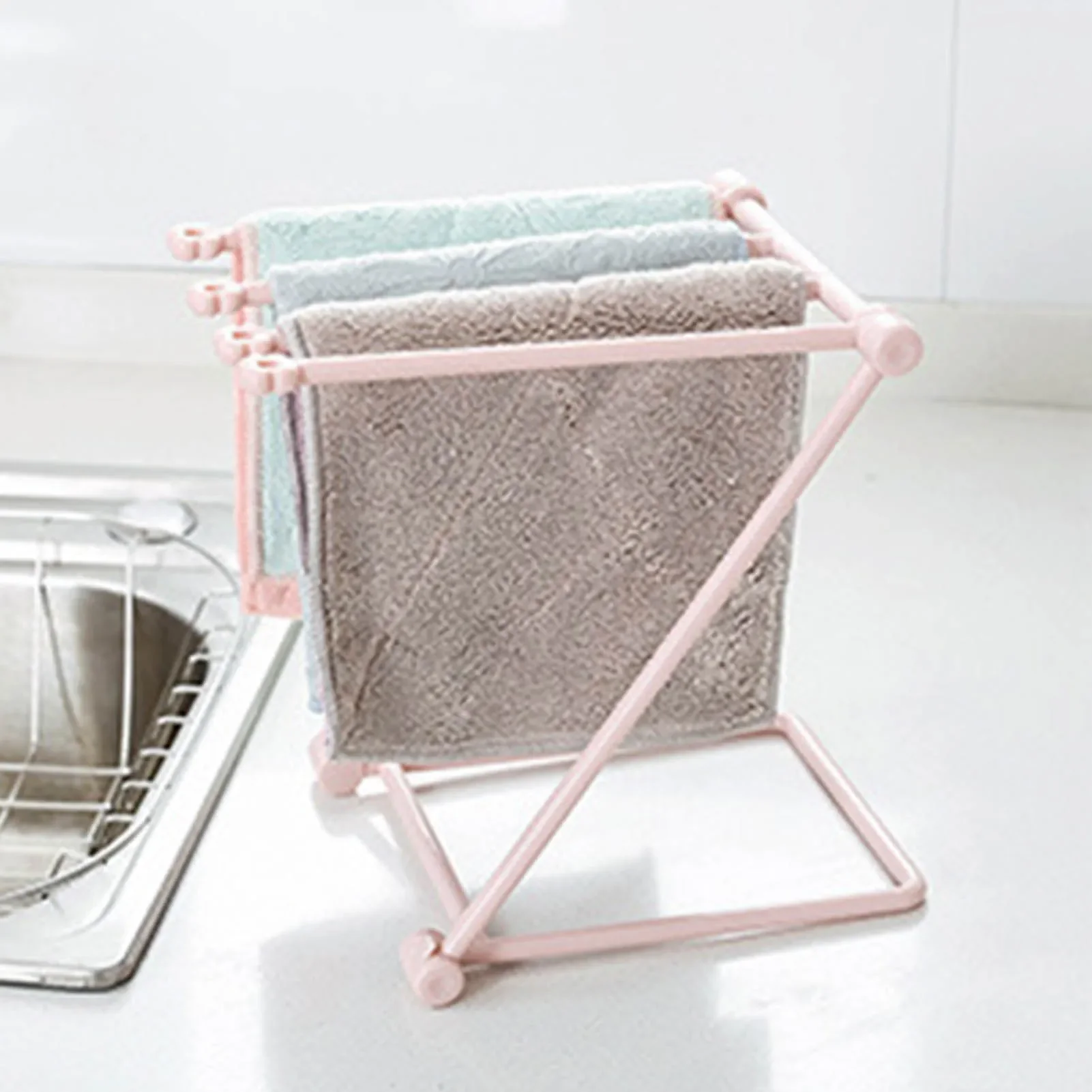 

Countertop Dishcloth Drying Rack 4 Arms Folding Vertical Hand Towel Stand Dish Rag Holder for Kitchen Washcloth Holder Bandejas