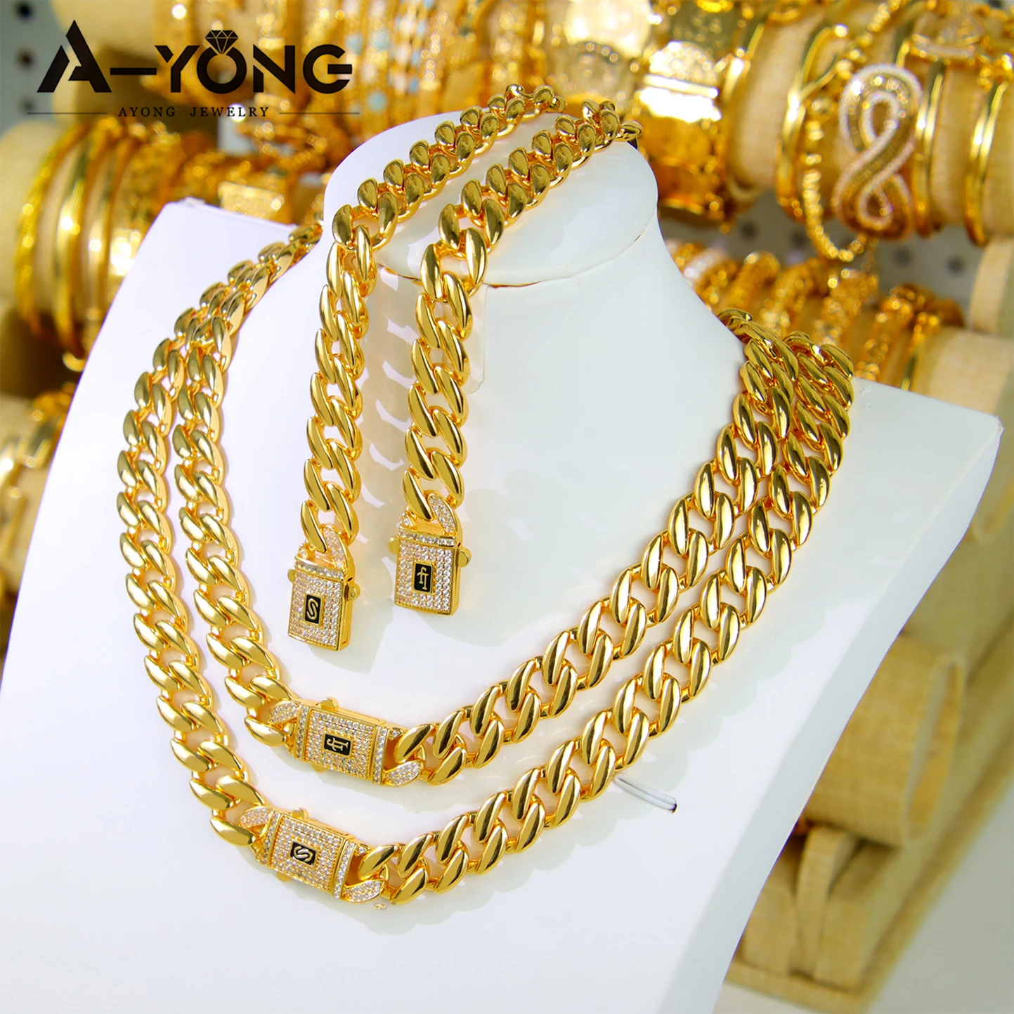 

Luxury Brazilian Gold Jewelry Cuban Necklace Bracelet Set 21k Gold Plated Saudi Italian Elegant Vintage Wedding Party Jewelrys