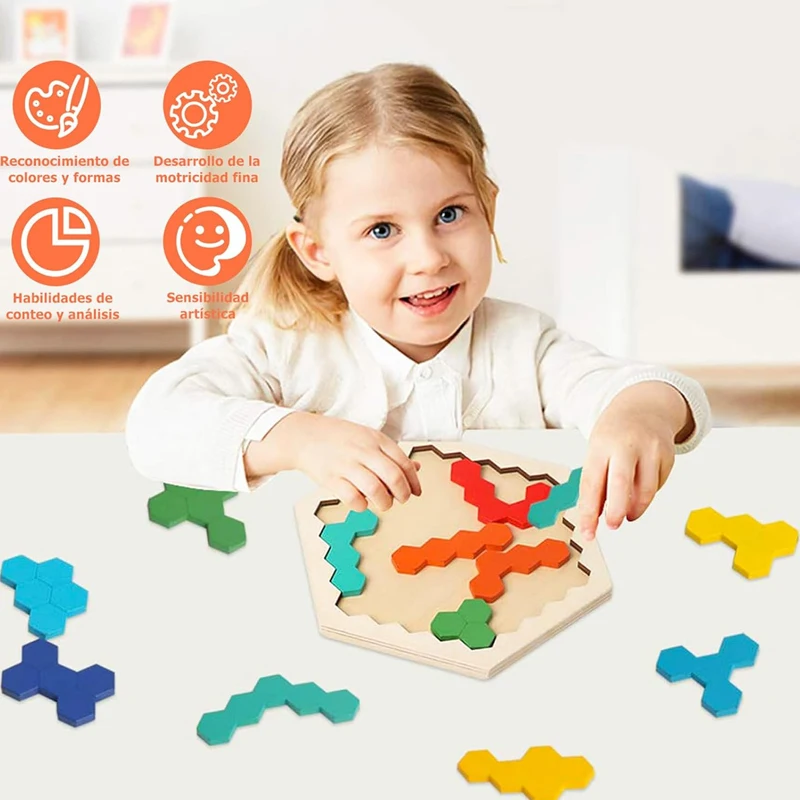 Puzzle versatile in legno a nido d'ape per ragazzi e ragazze, giocattolo puzzle per l'educazione precoce con mosaico colorato