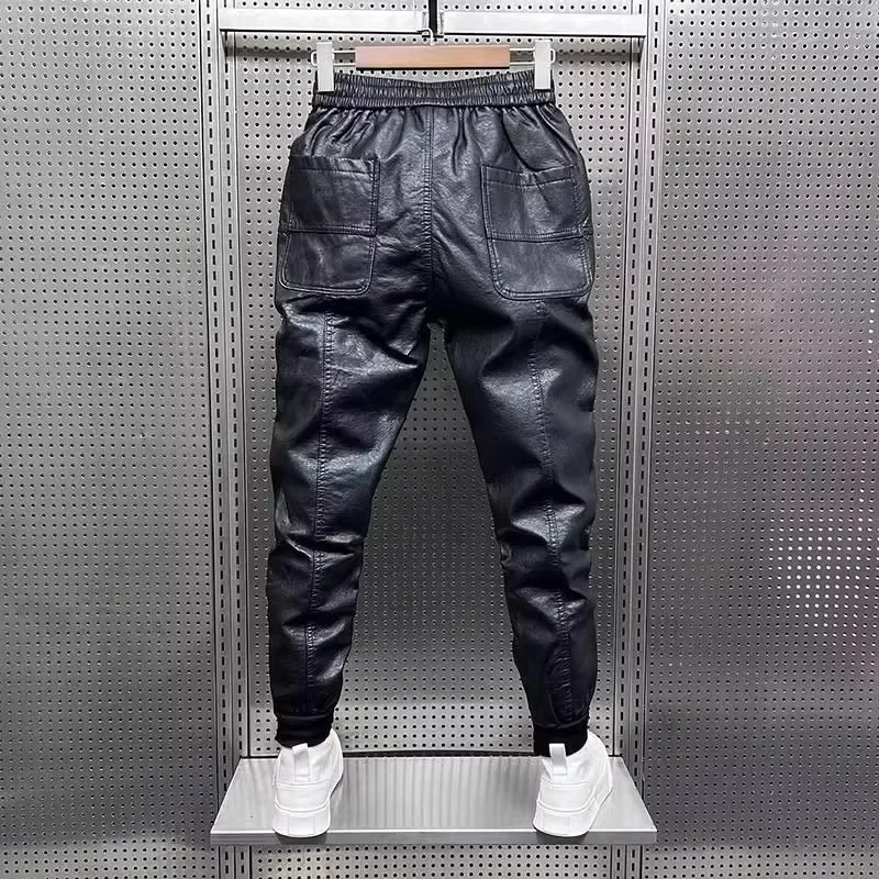 Pantalon en cuir PU coupe-vent épais pour hommes, FJMotorcycle de loisirs, doublure sourire, chaud, monochrome, hiver, nouveau, 2024