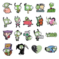 Broches de esmalte para lapela, Invasor Zim, Anime dos desenhos animados, Alienígena engraçado, Emblema mochila, Coleção de jóias, presente para crianças e amigos