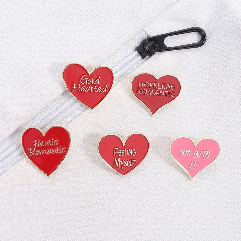 

Frantic Romantic Heart Shape Enamel Pins Feeling Myself Red Heart Metal Brooches Backpack Lapel Badges Jewelry Gift for Friends