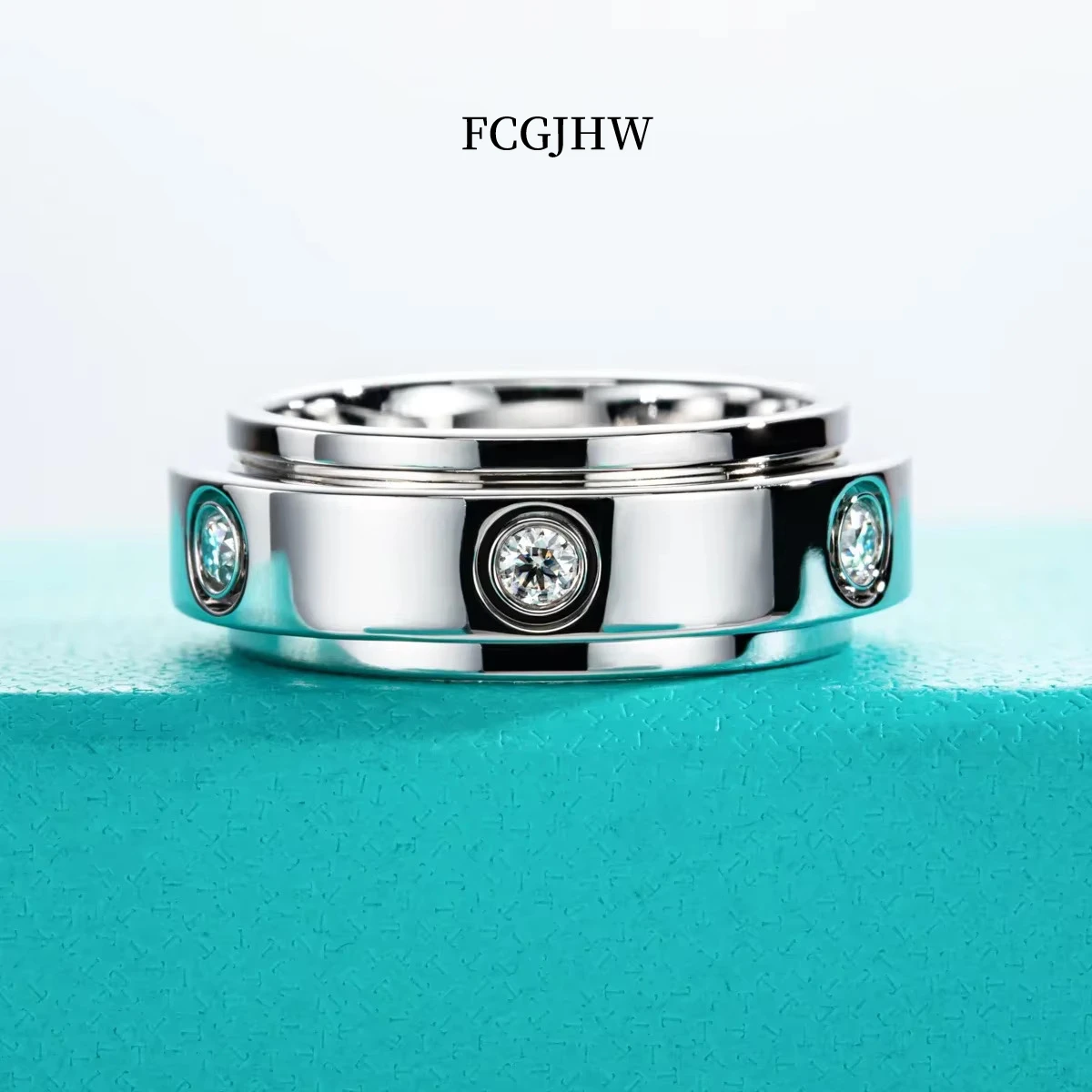 FCGJHW Moissanite Spinner Ring 14k Plated 2.5mm D Color VVS1 Moissanite Wedding Band Fidget Spinners Rings Unzip Jewelry 2026