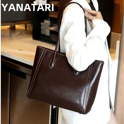 Luxury woman Shoulder bag soft leather large capacity square tote bag Vintage Fashionable cowhide Handbag Shopping underarm bags