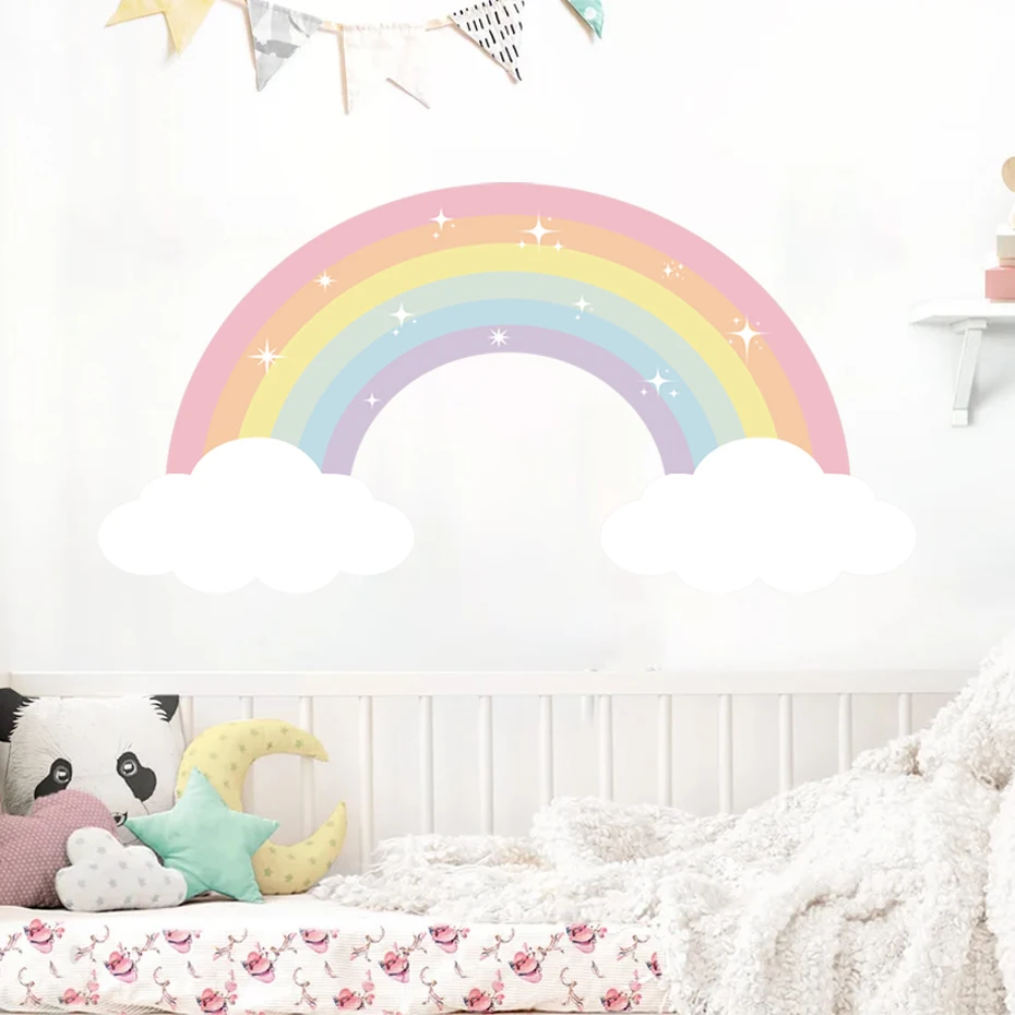 Cartoon Pastel Rainbow Clouds Custom Name Wall Decal Girl Nursery Removable Vinyl Wall Sticker Kids Bedroom Home Decor Gifts