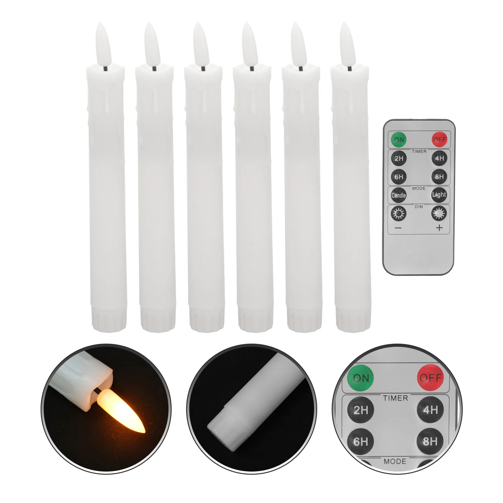 

6Pcs Flameless Taper Candles White Operated Candles Flickering Feature for Romantic Indoor Setting Decoration