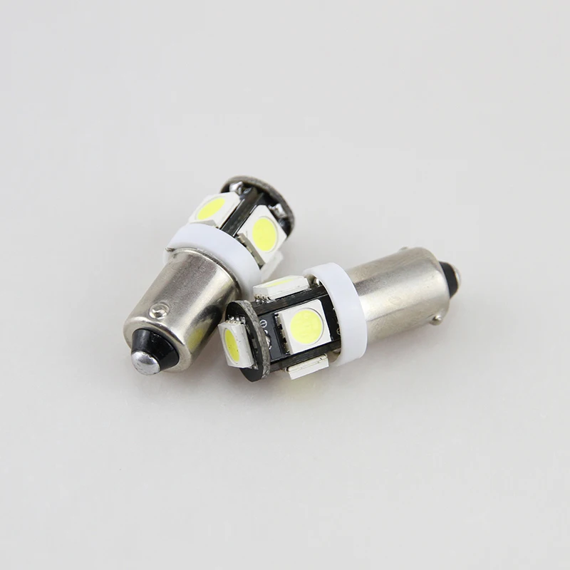 10PCs Car Led T5W BA9S Bulb 5050 SMD 5 Led Light Lamp 12V 100Lm Car Interior Lamp White BA9S Led Light Car Parking Light