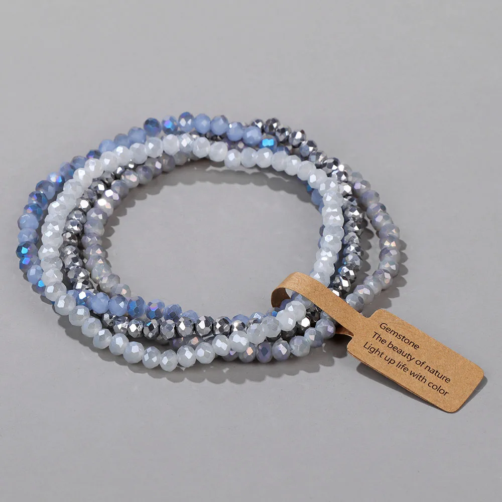 Ensemble de bracelets en cristal de verre coloré, 4 pièces, perles de cristal rose à facettes, extensibles, bijoux cadeau pour femmes, filles et amies