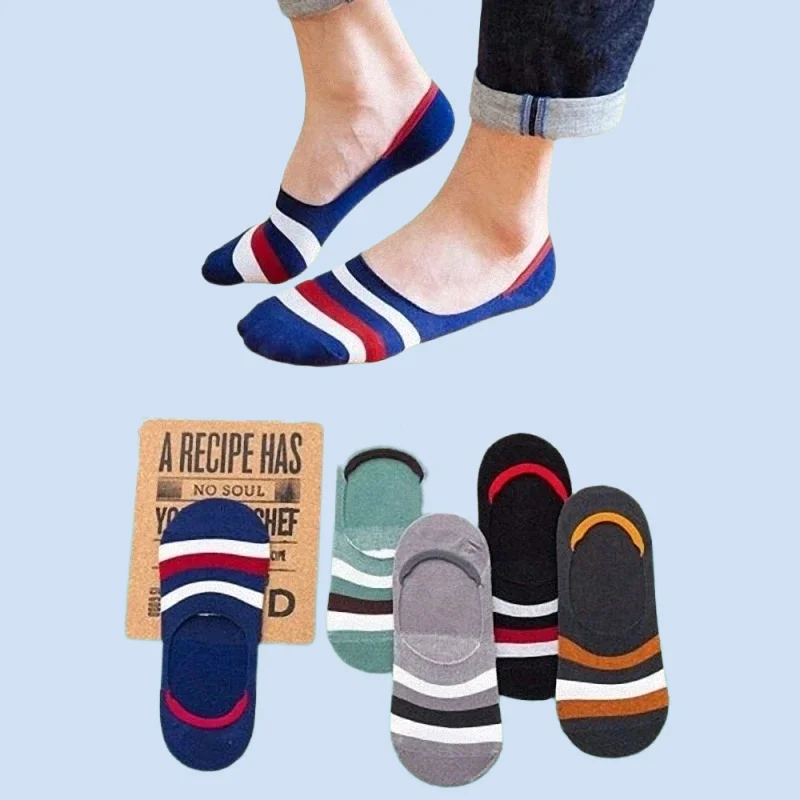 

5 Pairs New High Quality Stripe/Solid/Dots Men Cotton Boat Socks Summer Thin Invisible Women Silicone Non-slip Socks For Sports