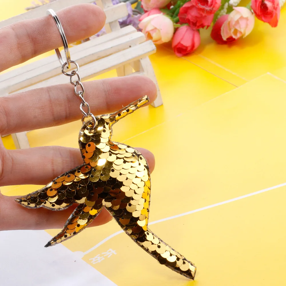 Hummingbird Keychain Fish Scale Sequin Woodpecker Car Keyring Bag Pendant Student Gift Jewelry Accessories