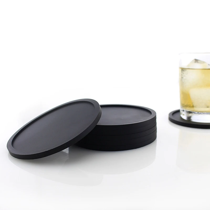 10CM Non-slip Silicone Drinking Coaster Set Holder Cup Coaster Mat Set Round Coffeee Cup Mat Set Black Tabletop for Home Office