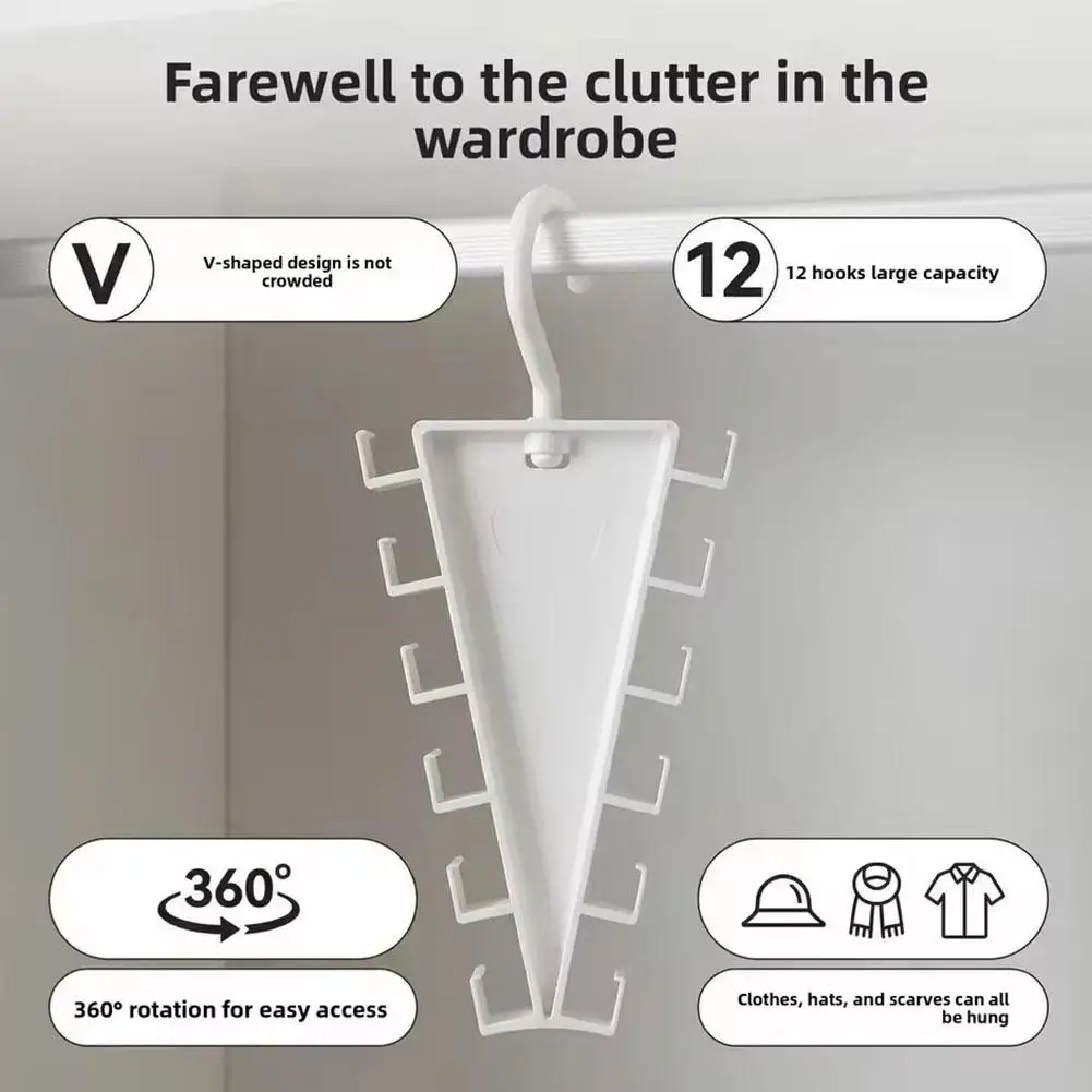 V-förmiger Mehrfach-Kleiderbügel Organizer Drehbar 12 Haken Doppelseitiger Bügel Platzsparender Multifunktionaler Kleiderschrank-Hutständer – Detail 9
