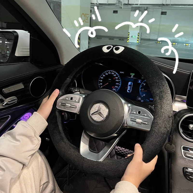 Car Steering Wheel Cover Winter Plush Cinderella Anti-slip Handlebar Cover Decoration Four Seasons General Purpose