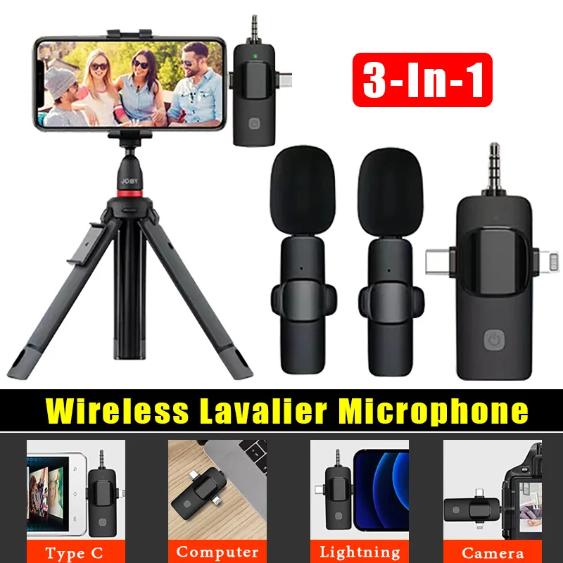 

Portable Wireless Lavalier Microphone 3 IN 1 Video Recording Mini Mic for Broadcast Video, Recording, Conference with Receive