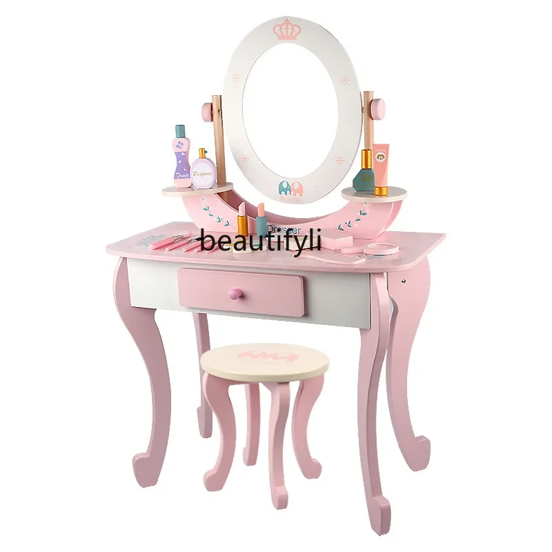 European style, dresser chair beauty set, little girl doll playing house simulation dresser toy