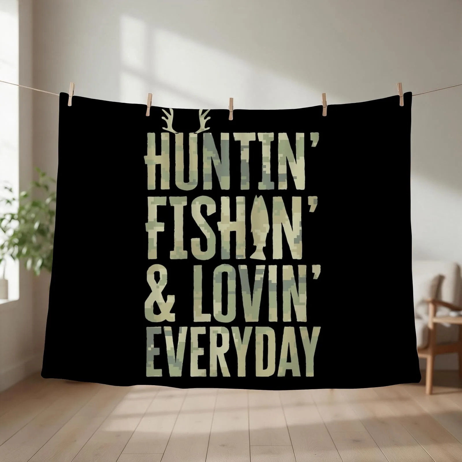 Hunting Fishing Loving Everyday Fathers Day Camo Throw Blanket couch cozy soft plush fuzzy picnic outdoor blanket