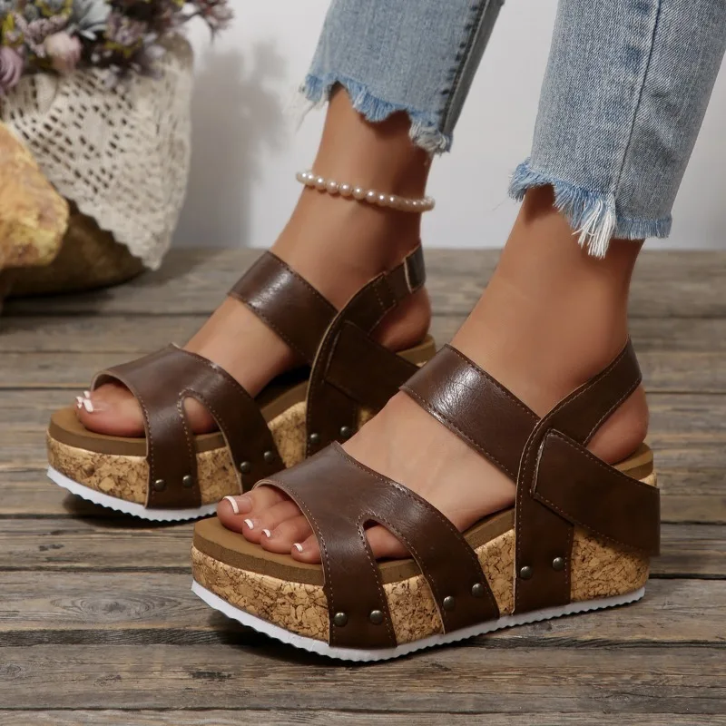 2026 Summer Simple Style Thick Soled Women's Sandals Fashion Solid Color Wedge Non Slip Women Shoes Мюли Женские На Каблуке - view 4