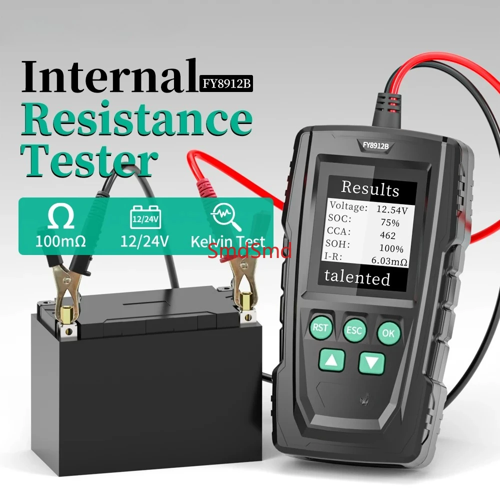 FY8912B Automotive Battery Tester 12/24V Lead Acid CCA/Voltage/SOC/Internal Resistance No Battery Required One-Key Test