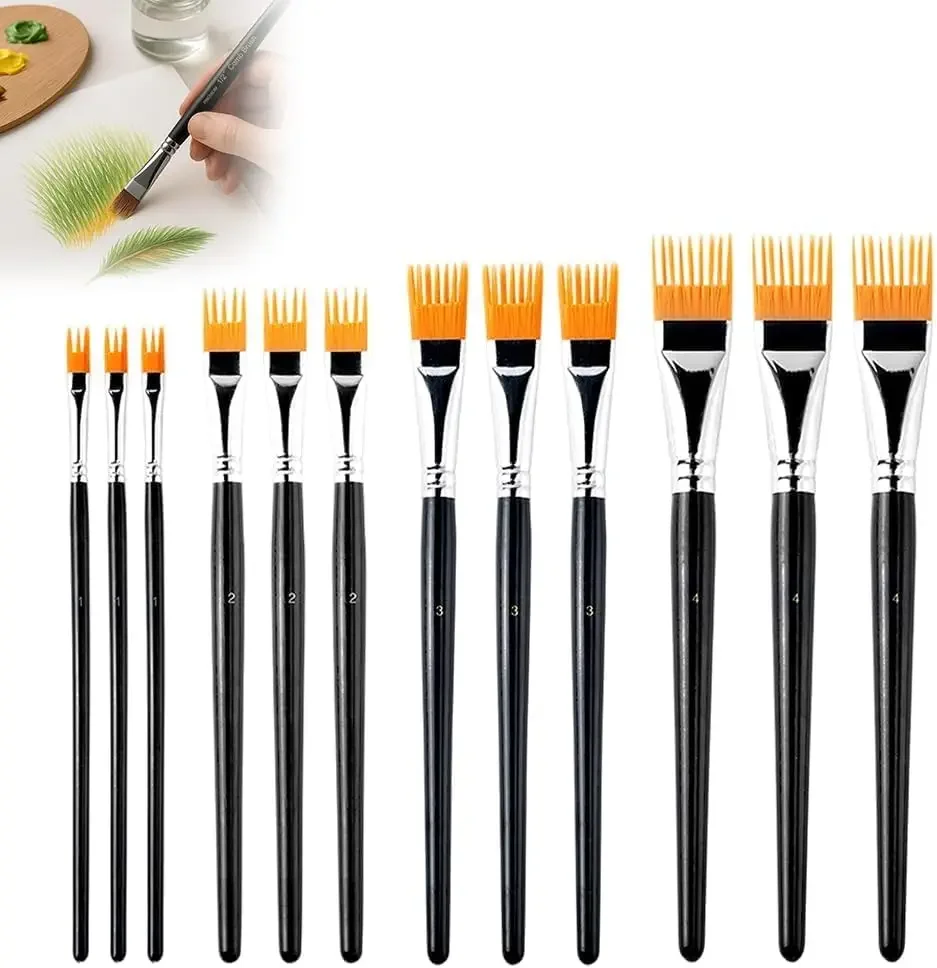 Juego de 12 Pinceles y peines Art Grainer, Juego Profesional de Pinceles y peines para Pintura acrlica, Pequeos de cerdas de N
