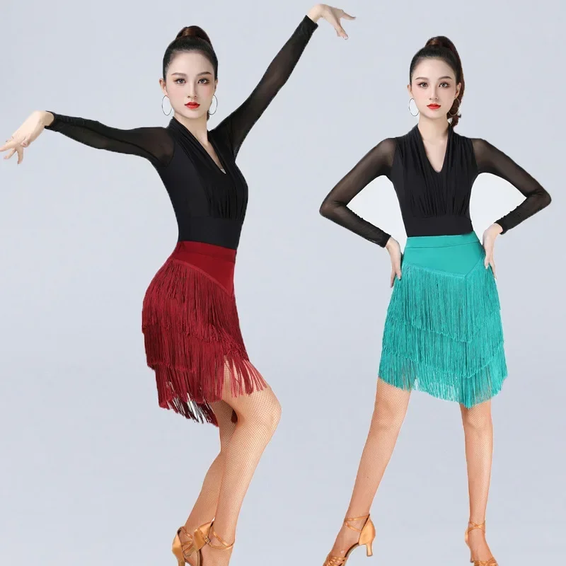 Latin Dance Dress Female Adult Ballroom Tango Cha Cha Latin Show Skirt Modern Rumba Performance Training Dancewear