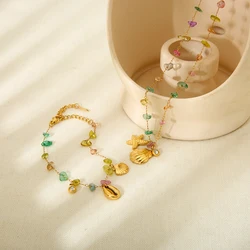 Stylish Stainless Steel 18K Gold Plated Natural Stone Chain Shell Conch Pendant Necklace for Women Girls Jewelry Party Gift