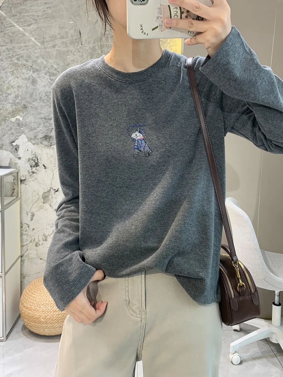 

Теплая женская футболка Thiened Long Sve Fce с круглым вырезом и мультяшным принтом, внутренняя одежда, осенне-зимний топ