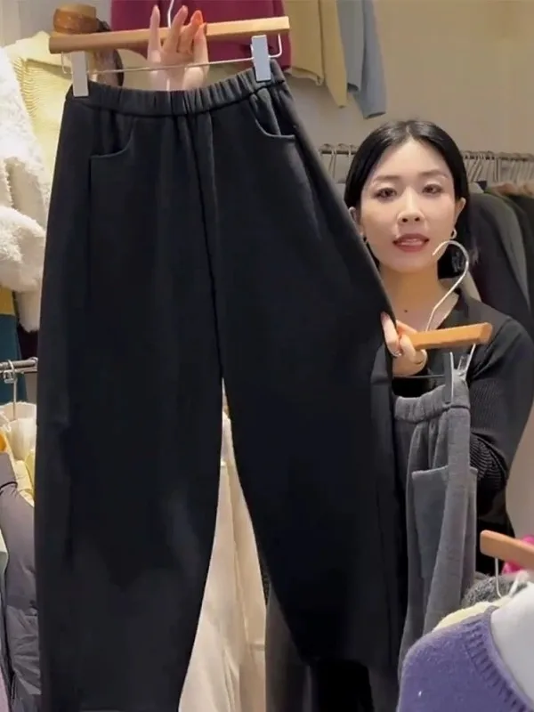 

Повседневные брюки больших размеров, женские зимние дизайнерские универсальные простые теплые брюки Харлан с высокой талией, прямые брюки, дышащая посадка