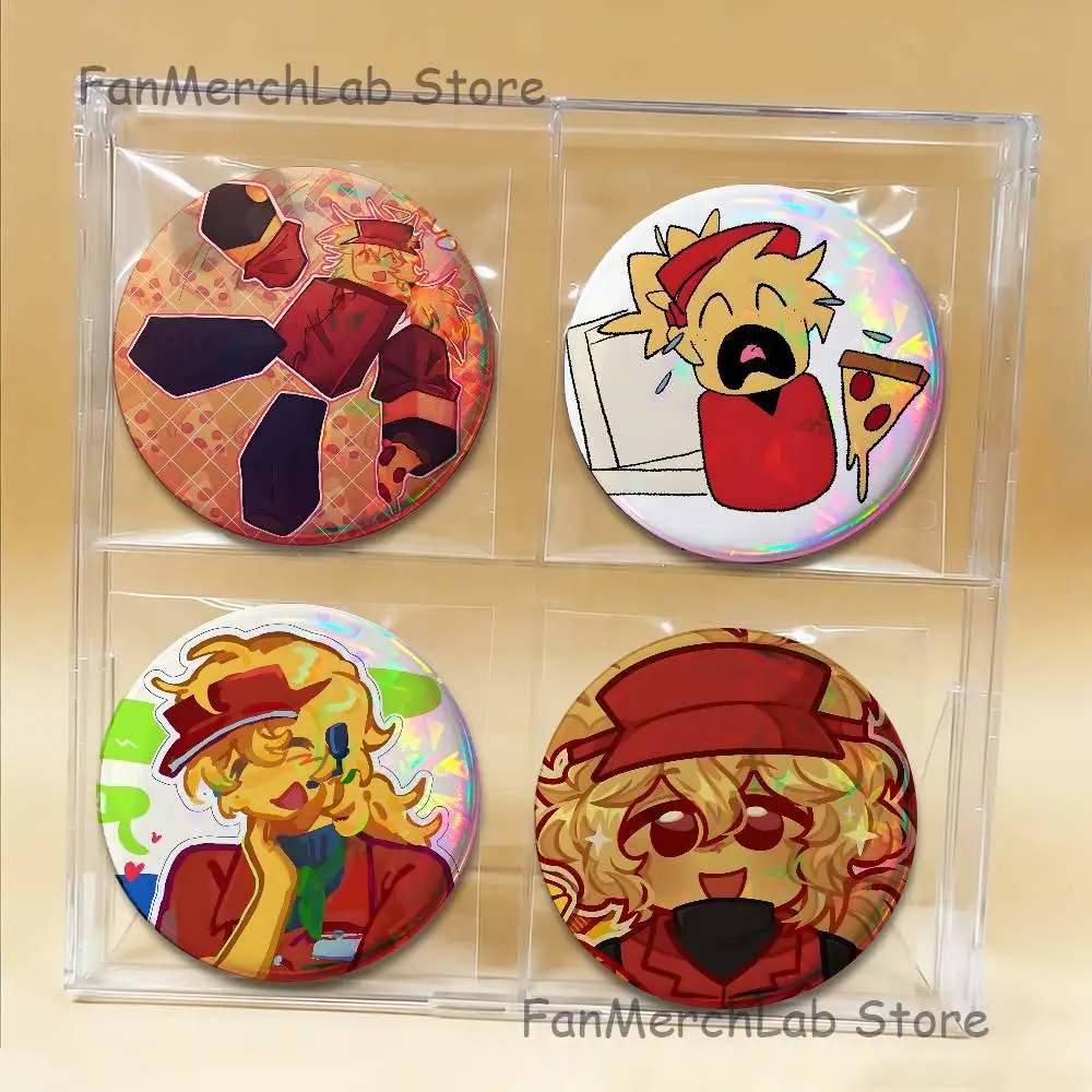 

E-Elliot Anime Pizza Laser reflective round badges pins bag clothing decorations collectibles gifts for friends