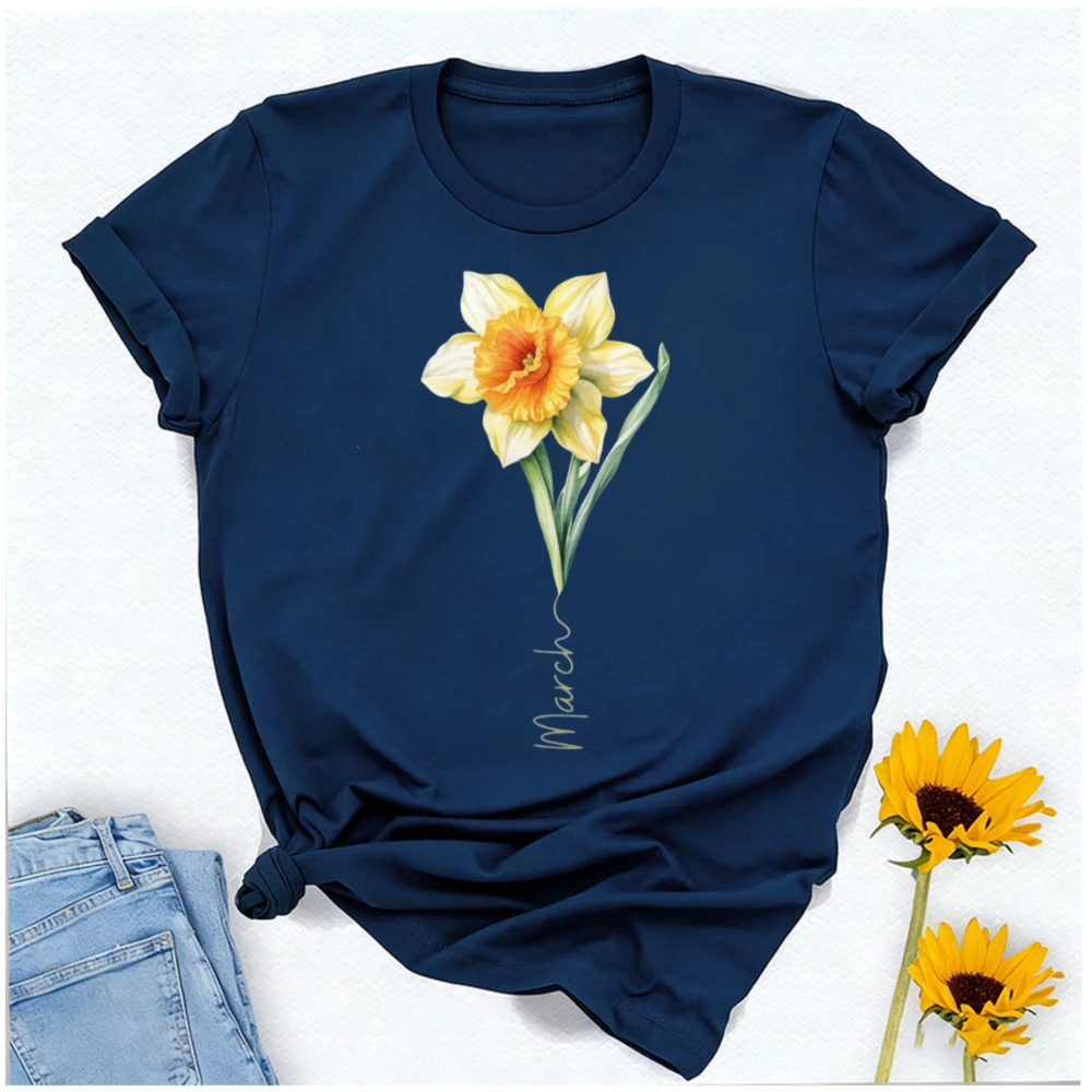 Women's Floral Spring Daffodil Graphic Tee March Birth Flower Casual Botanical Top Gift for Her Nature Inspired DesignT-Shirt