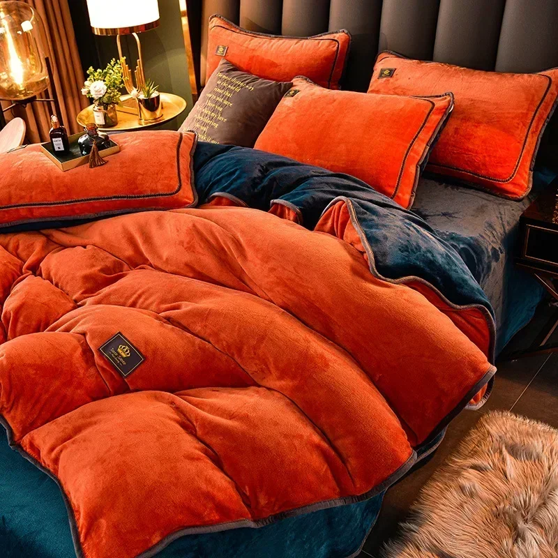 Luxury Milk Fleece Supper Ultra-thick Bedding Set Queen Size High End Warm Winter Duvet Cover Set Warmth Comforter Bedding Sets