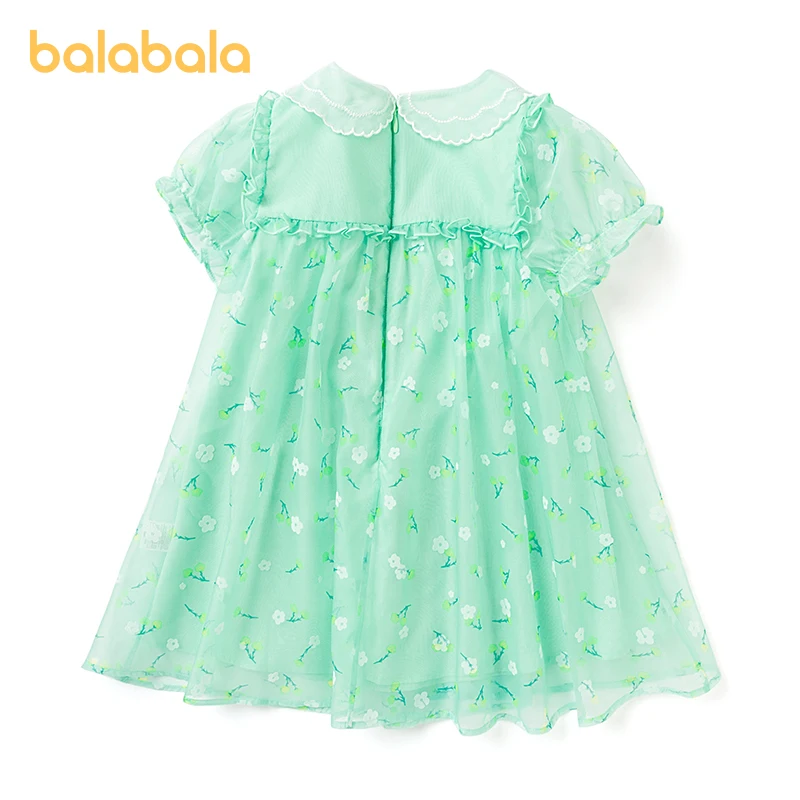 Balabala Children Dress Girls Toddler Baby Dress 2024 Summer New Girls A-line Dress Fresh Chiffon Floral Dress