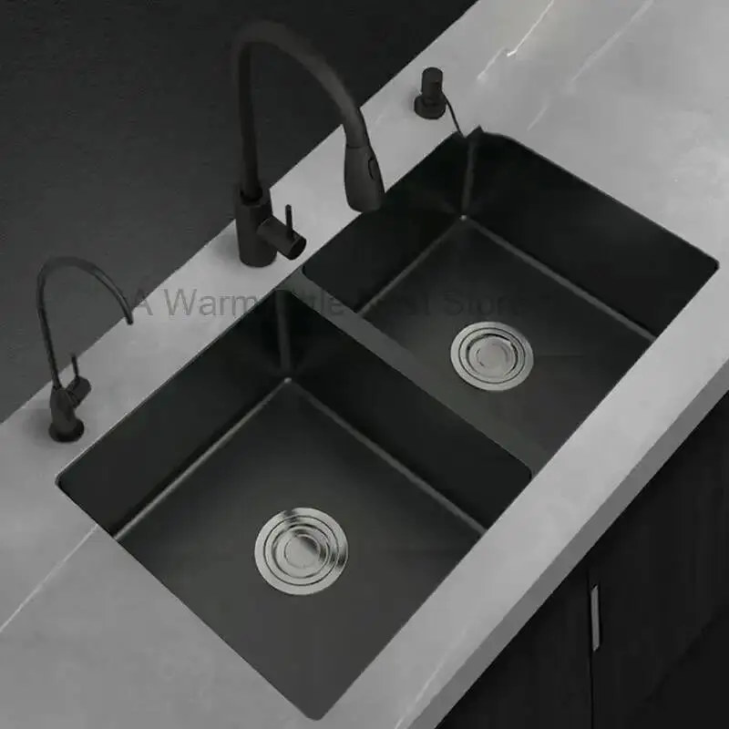 for Modern 304 Stainles Steel Sink Kitchen Counter Basin Black Nano Double Slot Creative High Capacity Undermount Kitchen Sinks