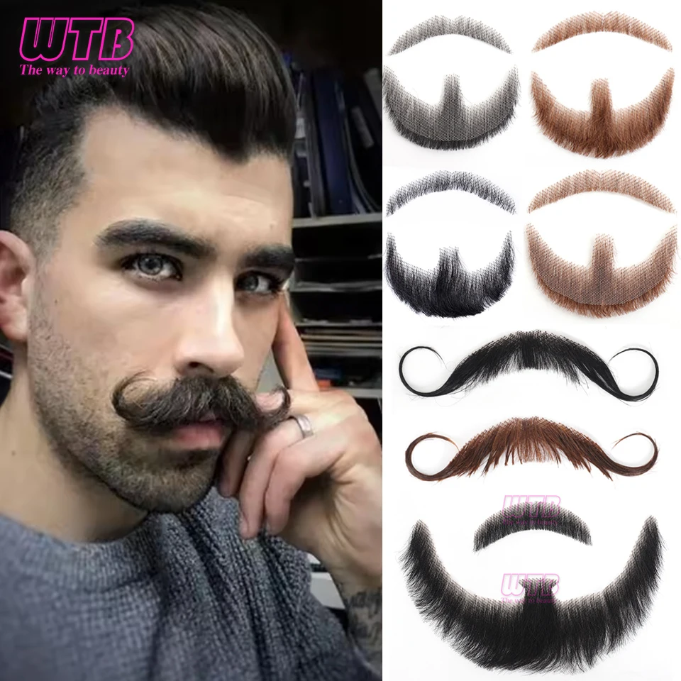 Barba falsa sintética, bigote realista, disfraz de pantera negra, pelo Facial, encaje Invisible, barba falsa para fiesta de Cosplay de Halloween