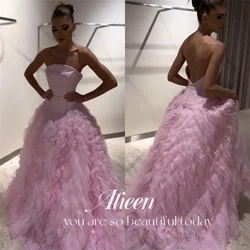 Aileen Pink Multi-layer Mesh Strapless Backless Saudi Evening Dresses 2024 Luxury Wedding Party Dress Prom Gown