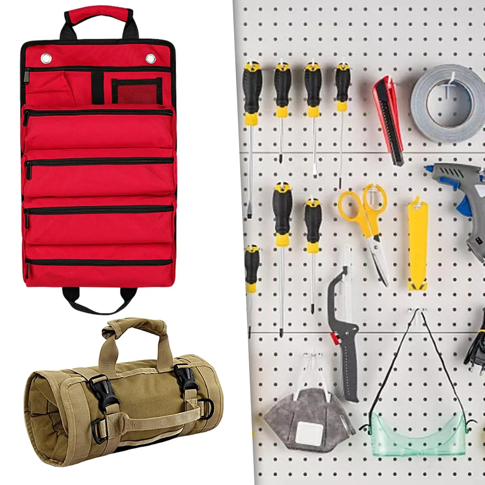 

Roll up Tool Bag Organizer with 5 Zippered Pockets for Car Camping Gear