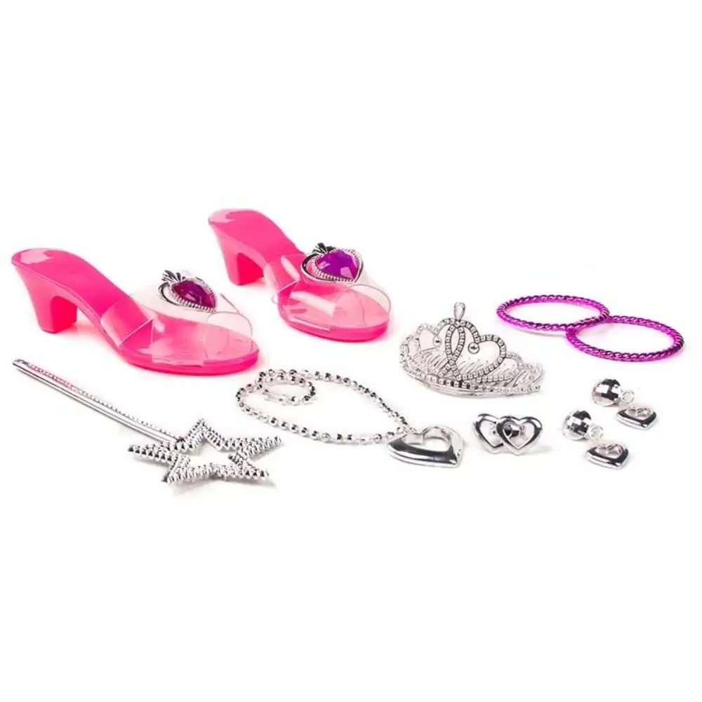 Collar Corona Princesa Vestir Juego de simulación Juego de rol Joyería para niñas Pendientes Pulsera Zapatos de cristal para niñas bonitas Halloween
