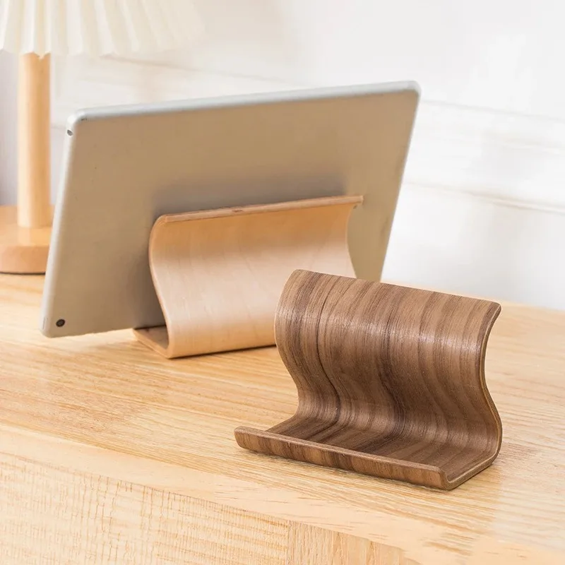 Handy-Ständer, Tablet-Organizer, Schreibtischständer, Tragbares Schreibtischzubehör, Universeller Ästhetischer Holzständer, Braun